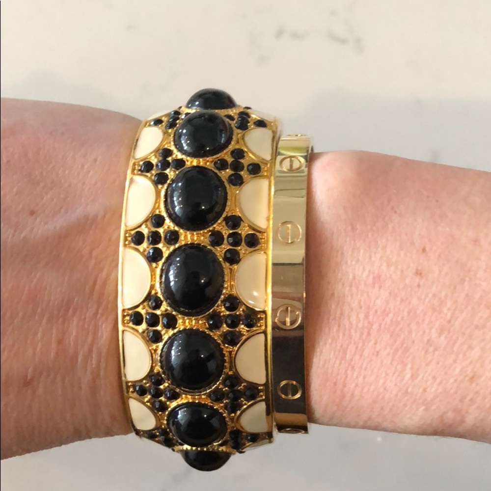 Wide cuff gold/black/cream bracelet